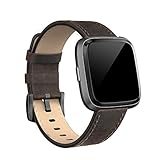 SWEES Compatible with Versa Bands Leather Small & Large, Genuine Leather Band with Stainless Steel Buckle Strap Replacement Wristband Compatible for Versa Women Men, Rose Gold, Black, Brown, Champagne