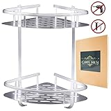 Carpe Diem Coner Shower Caddy（No Drlling） Shower Organizer Durable Aluminum 2 Tiers Shower Rack Adhesive Suction Shower Shelf