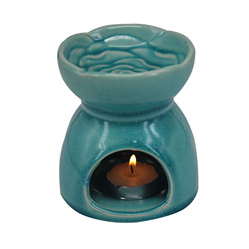DELIWAY Ceramic Tea Light Holder/Wax Melt Warmer, Great Essential Oil Burner Aromatherapy Diffuser for Living Room, Balcony, Spa Yaga Meditation (Blue, 80ML)