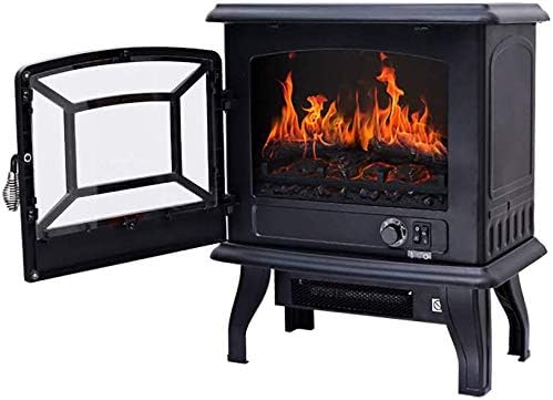 MISTLI Portable Freestanding Fireplace 1400W Electric Stove Heater with Log Burner Flame Effect (Black)