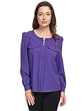 Allegra K Women's Buttons Decor Decorative Pockets Ruched Blouse XL Purple