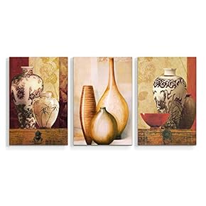 Canvas Wall Art Abstract Watercolor Vases Painting Artwork for Home Prints Framed - 16"x24" x 3 Panels