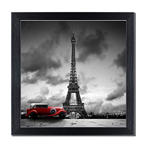 Maectpo Paris Wall Decor for Bedroom Eiffel Tower Picture Home Decor Bedding Black White Wall Art Red Car Giclee Print on Canvas with Wooden Framed Ready to Hang Single Piece - 12