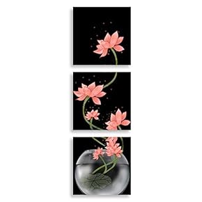 3 Panel Canvas Wall Art Flower in Black Background Home Wall Decorations for Bedroom Living Room Paintings Canvas Prints Framed - 12"x12"x3 Panels