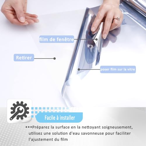 HOMTOL Anti-Glare Window Film, 50 x 400 cm, Mirror Film for Windows, Blackout Window Film, Anti-UV Heat, Adhesive Window Screen, Privacy Protection, for Office, Home, Bedroom, Silver