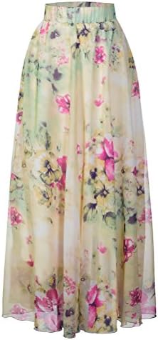 Pretchic Women's Blossom Floral Chiffon Maxi Long Skirt