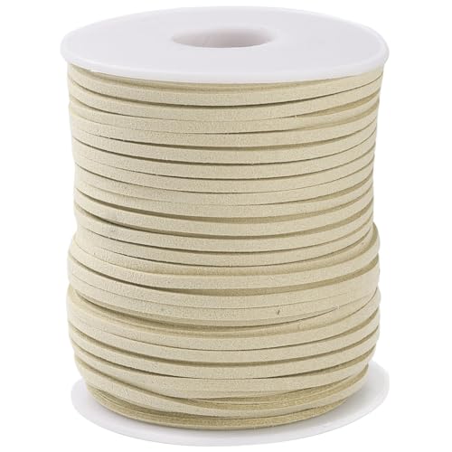 CABODYALS 45.72M 2MM White Faux Suede Cord Beige Flat Vegan Leather Lace Korean Imitation Suede Leather Cord Bulk Rolls with Spool for Jewelry Making Crafts Knotting Weaving Bracelets Necklaces DIY