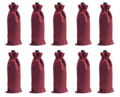 Photo 1 of 10pcs Wine Burlap Wine Bags, 15.0cmx35.0cm/6.0''x14.0'' Drawstring and Lining Wine Bottle Burlap Bags, Hessian Gift Bags, Storage Pouches