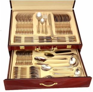 Florentia Collection 65-Piece Cutlery Set 'Soderini' Luxury Service for 12, 18/10 Surgical Stainless Steel Flatware Silverware Cutlery with Hostess Set Cherry Color Wood Storage Case by Joseph Sedgh