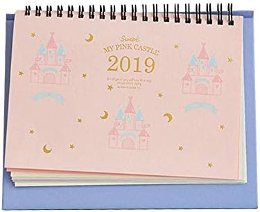 JHEY 2019 Year Lovely Sweet Pink Castle Desk Calendar DIY Table Calendars Daily Schedule Planner Office Work Learning plan (Color : D)