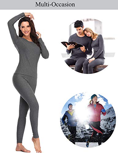 LALAVAVA Lusofie Thermal Underwear for Women's Long John Set Base Layer Top and Bottom (Dark Grey,XL) - Thumbnail 3