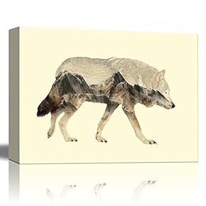 Double Exposure Graphic of a Wolf and Rocky...