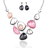 TAGOO Cute Pink Jewelry Set for Women and Girls Pendant Necklace Drop Earrings Resin Crystal Rhinestone Party&Wedding&Daily