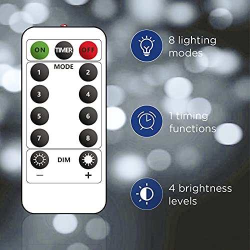 300 LED Window Curtain String Light, 8 Lighting Modes Fairy Twinkle String Lights with Remote, USB Powered Waterproof for Christmas Bedroom Party Wedding Home Garden Wall Decorations, White