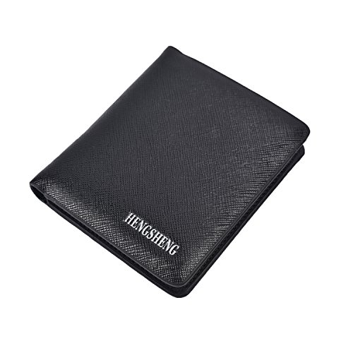 Mens Leather Wallets RFID Slim Bifold Wallets With ID Window (Longitudinal (Black))