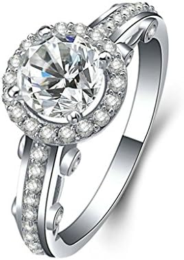 Bishilin Silver Plated Cubic Zirconia Inlaid Engagement Bands For Women Silver Size 6