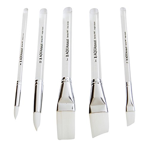 AQUAnaut - Series 997 Deluxe 5-Piece Paint Brush Set Best for Watercolors, Acrylic and Oils, Short Bevel Handles