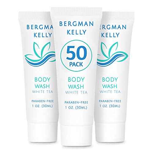 BERGMAN KELLY Travel Size Body Wash (1 Fl Oz, 50 PK, White Tea), Delight Your Guests with a Revitalizing and Refreshing Hotel Body Wash, Quality Mini and Small Size Guest Hotel Toiletries in Bulk