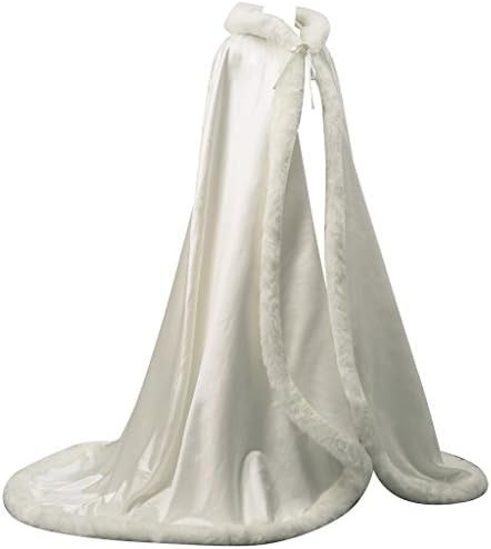 Rosalindbridal Women's Winter Christmas Wedding Bridal Cloak Faux Fur Edge Train M Ivory
