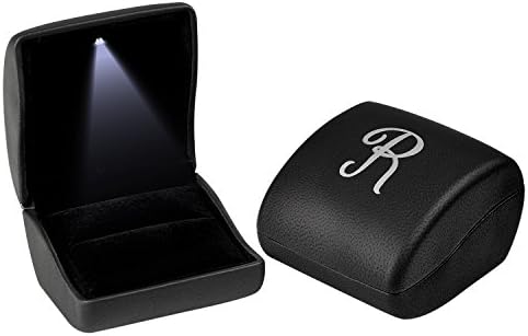 Andrew Family Black Monogram Jewelry Gift Boxes Case with LED Light for Ring Earring Pendant, Initial-R