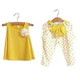FEITONG Baby Girl Dot Flower Set Toddler Vest Clothing (100, Yellow)