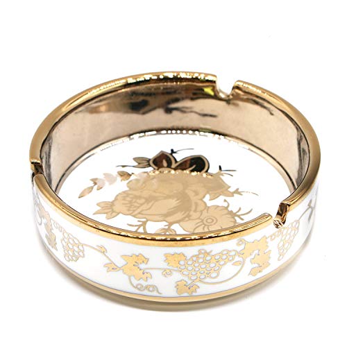 Buorsa Ceramic Titanium Plating Tabletop Ashtray Indoor or Outdoor Use Ash Tray for Man, Desktop Smoking Ash Tray for Home Office Decoration