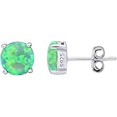 925 Sterling Silver 7mm Simulated Opal Round Cut Solitaire Stud Earrings 14K Gold Plated