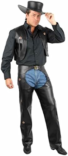 OvedcRay Adult Mens Cowboy Western Costume Wild West Faux Leather Chaps &amp; Vest And Plus