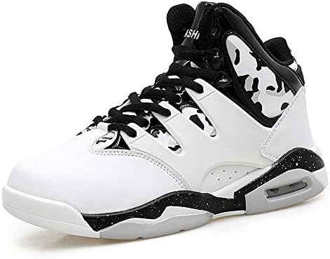 Willsky Men's Basketball Shoes, Basketball Trainers Lightweight Shock Absorption Air Cushion High Help Breathable Sports Shoes,White,46