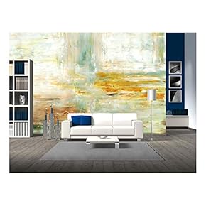 Brown and Green Abstract Art Painting - Removable Wall Mural | Self-Adhesive Large Wallpaper - 66x96 inches