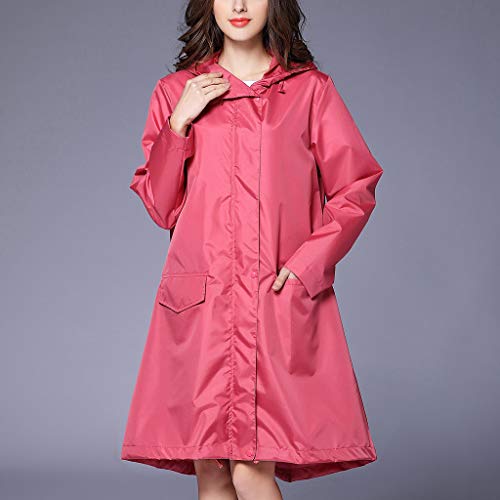 HOSOME Women Outdoors Rain Jacket Hooded Solid Pockets Coat Pink
