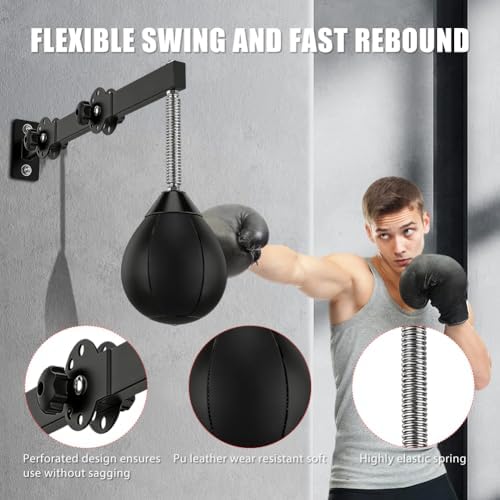 Punching ball tavolo da boxe per montaggio a parete, palla da boxe con sospensione, sacco da boxe da appendere con piume, Punching Ball Speedball, per Home Gym, allenamento, antistress (nero)