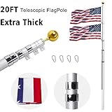 Gientan 20FT Telescopic Flag Pole, Extra Thick Heavy Duty Aluminum Flagpole Kit with 3x5 US Flag&Golden Ball Top for Commercial Residential Outdoor Use, Fly up 2 Flags