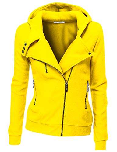 Doublju Fleece Zip-Up High Neck Jacket for Women with Plus Size Yellow Medium