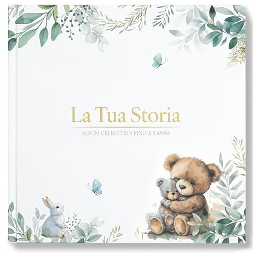 Wellode Birth Album Child Up to 5 Years Old – 76 Pages with Gold Stickers – Baby Birth Book – Album Memories Newborn – Gift Idea for Birth and Baby Shower, Neutral Gender