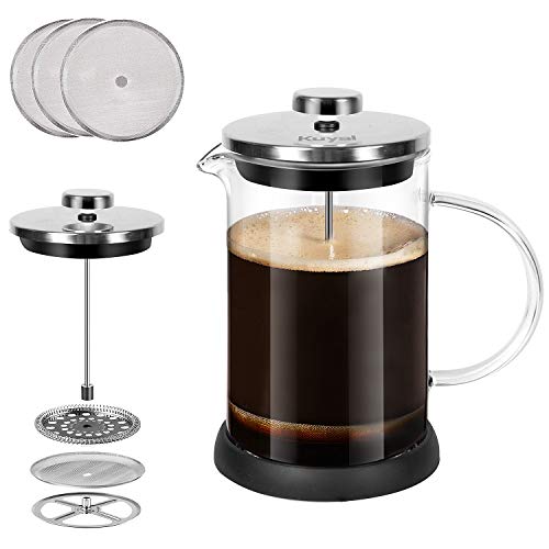 Glass French Press Coffee Tea Maker 20 oz, 600 ml Stainless Steel
