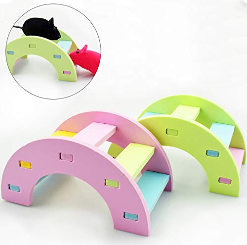 succeedtop Chinchilla Hedgehog Guinea Pig Toys Accessories Cage Toys House Supplies Habitat Ferret Rat Hamster Toys Rainbow Bridge Guinea Pig Hamster Wooden Toy Physical Training Toys (L, Green)