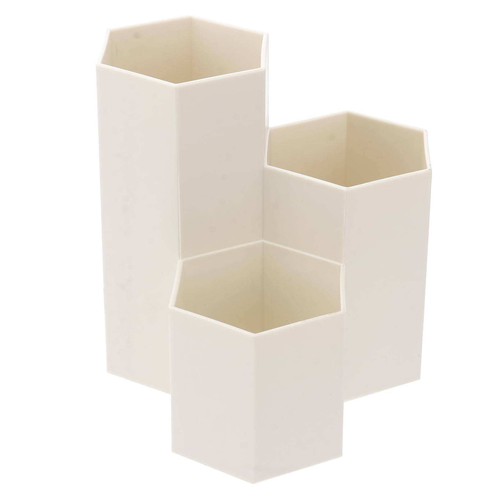 NUOBESTY Hexagon Desk Pen Holder Pencil Container with 3 Slots Makeup Pot Box Stationery Organizer for Student Office Home (Cream-coloured)