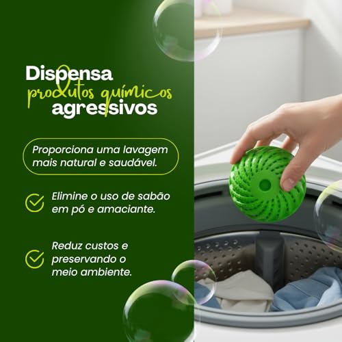 Bola Mágica para Lavar Roupas Remove Fiapos Pelos e Sujeira sem Sabão Econômica Ecológica e Reutilizável – Alta Eficiência Dura até 1500 Lavagens Ideal para Roupas Limpas sem Produtos Químicos