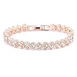 Oksale Women Fashion Roman Style Crystal Diamond Bangle Bracelets Elegant Charm Rhinestone Bracelets Gifts (Rose Gold)