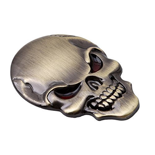 HS 3D Chrome Bone Zinc Alloy Skull Emblem Sticker Decal Sticker Fairing Fender Motorcycle Sport Bike 1pc (Bronze) - Thumbnail 4