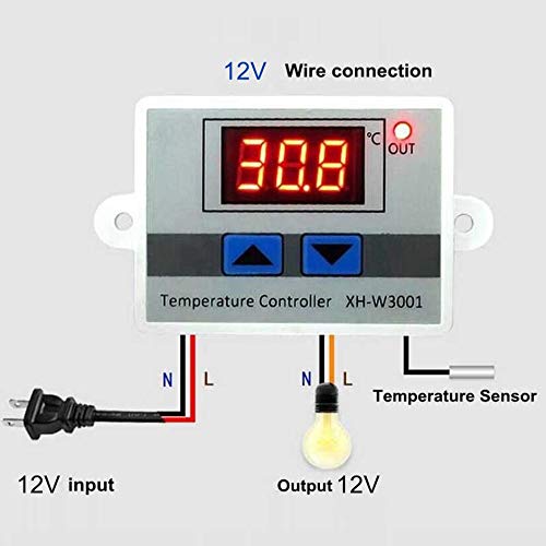 Digital LED Temperature Controller Thermostat Control Switch Waterproof Probe Wire Connect High Sensitivity Temperature Sensor-White 12V
