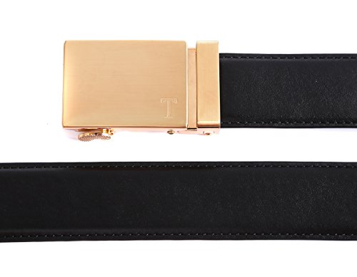 Tonywell Belts for Men Ratchet Belt with Removable Buckle 35mm Leather Belts Custom Fit (One Size:32"-45"Waist, Black Leather&Gold Metal Buckle)