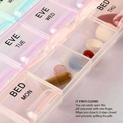 Deke 28 Daily compartments Pill Organizer case, 4 Times/Day Slot, Weekly dosis Container Boxes, Medicine Holder, Pills Medication Dispenser Box, Vitamin, Supplement, Perfect f/Travel, Ideal for Purse