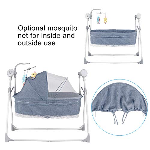Uenjoy Rocking Multifunction Baby Swing Bed Automatic Bassinet Baby Basket with Remote Control, Music, Bluetooth, Timing, Adjustable Speed,Gray - Thumbnail 6