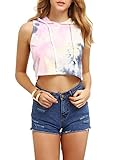 ROMWE Women's Summer Sleeveless Tie Dye Hooded Crop Top(One Size)