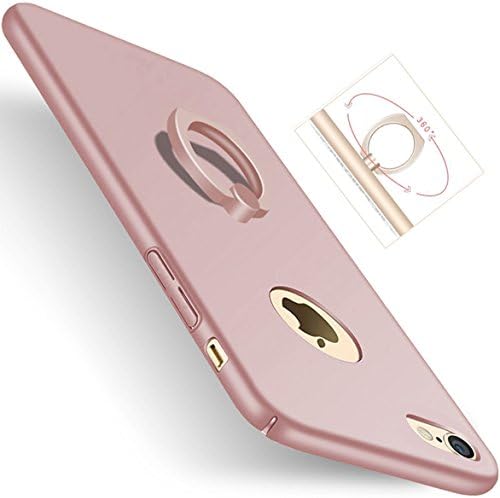 iPhone 6s Case, iPhone 6 Case - HXAYR Ultra Thin Slim Fit [Kickstand] [Matte] [No-fade] Anti-Drop Hard PC Back Cover with Rotating Ring Grip Holder Stand Protective Case for iPhone 6/6s 4.7",Rose Gold