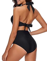ACKKIA Halter traje de baño de dos piezas con cintura alta, con corbata, para dama