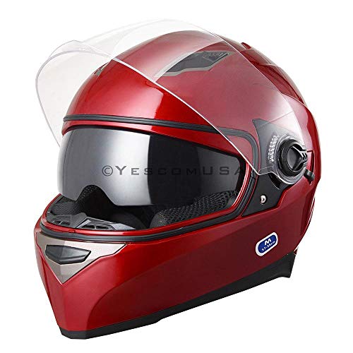 LeeMas Inc DOT Approved Motorcycle Full Face Helmet Double Visors ABS Air Vent Lightweight Motorbike Touring Sports (Size M, RED)