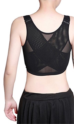 Breathable Super Flat Les Lesbian Compression 3 Rows Central Clasp Chest Binders (Small, Black)